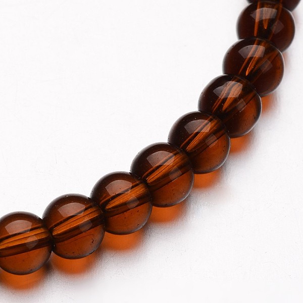PandaHall Glass Round Bead Strands, Saddle Brown, 8mm, Hole: 1mm, about 40pcs/strand, 11 inch Glass Round Brown