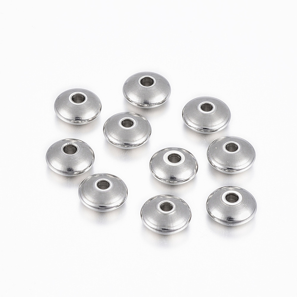 PandaHall 201 Stainless Steel Spacer Beads, Rondelle, Stainless Steel Color, 8x3.5mm, Hole: 2mm 201 Stainless Steel Rondelle