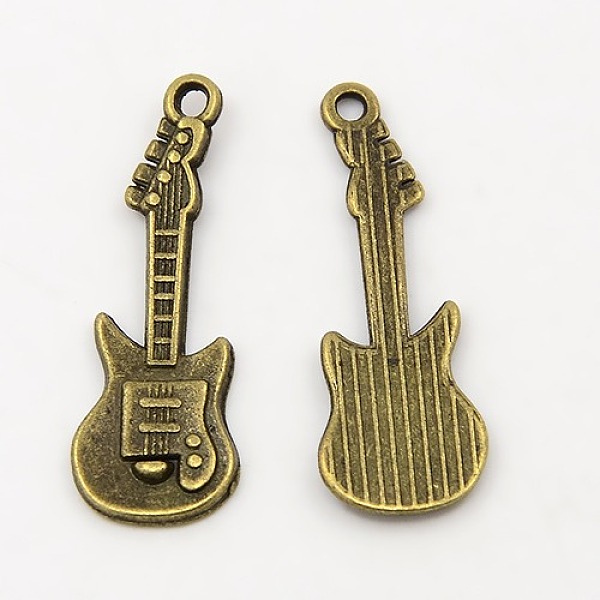 PandaHall Tibetan Style Alloy Pendant, Guitar, Lead Free and Cadmium Free, Antique Bronze, 31x11x2mm, Hole: 2mm Alloy Musical Instruments