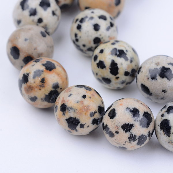 PandaHall Natural Dalmatian Jasper Beads Strands, Round, 4~4.5mm, Hole: 0.8mm, about 96pcs/strand, 15.5 inch Dalmatian Jasper Round