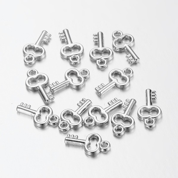 PandaHall CCB Plastic Skeleton Key Pendants, Platinum, 17x9.5x3mm, Hole: 2mm Plastic Key