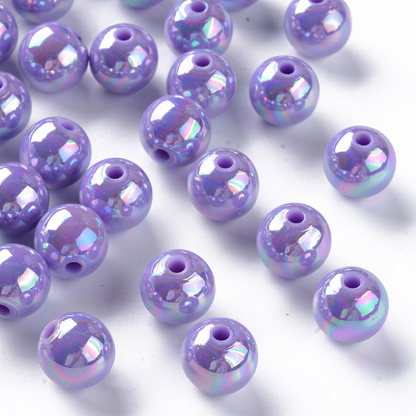 PandaHall Opaque Acrylic Beads, AB Color Plated, Round, Medium Purple, 12x11mm, Hole: 2.5mm, about 566pcs/500g Acrylic Round