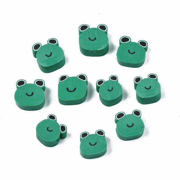 PandaHall Handmade Polymer Clay Beads, Frog, Sea Green, 8~10x7.5~10x3.5~4mm, Hole: 1.2mm Polymer Clay Frog