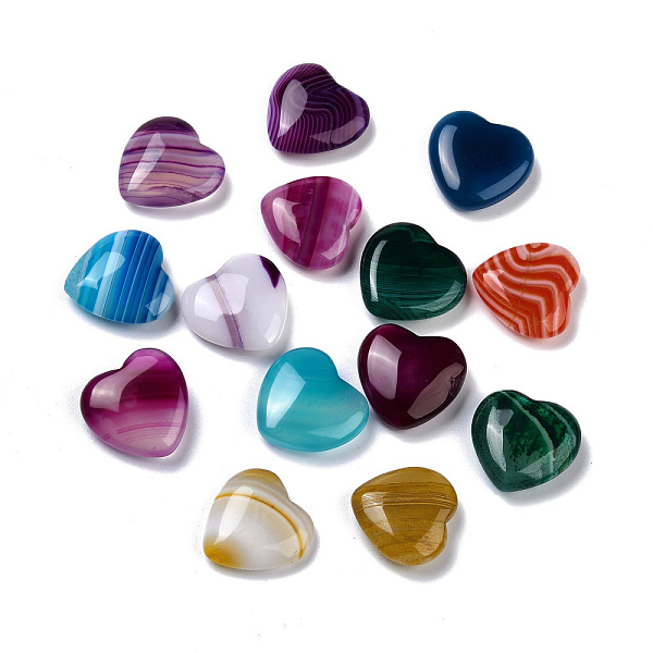 PandaHall Natural Banded Agate/Striped Agate Beads, No Hole, Dyed & Heated, Heart, 19.5~20x19.5~20x6~7mm Banded Agate Heart Multicolor