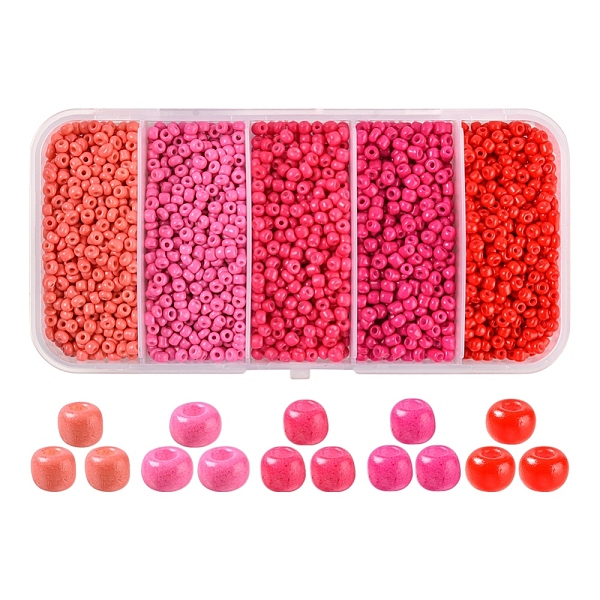PandaHall 1900Pcs 5 Colors Baking Paint Glass Seed Beads, 8/0, Mixed Color, 3~3.5mm, Hole: 1~1.2mm, 18g, about 380pcs/color Glass Pink