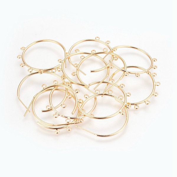 PandaHall Brass Stud Earring Findings, Half Hoop Earrings, with Loop, Long-Lasting Plated, Nickel Free, Ring, Real 18K Gold Plated...
