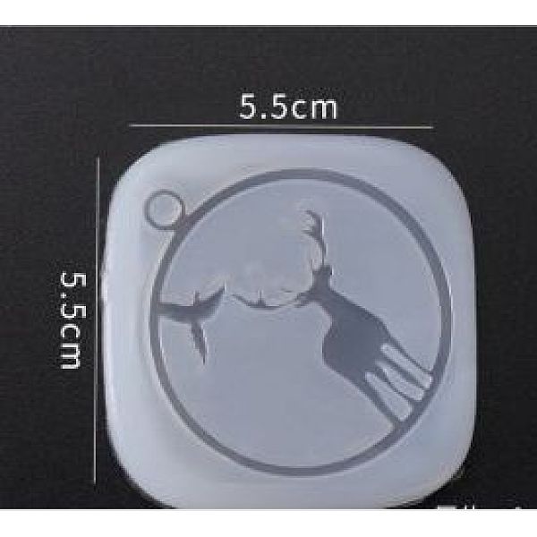 PandaHall Pendant Silicone Molds, Resin Casting Molds, For UV Resin, Epoxy Resin Jewelry Making, Deer, White, 55x55x5mm Silicone Deer White