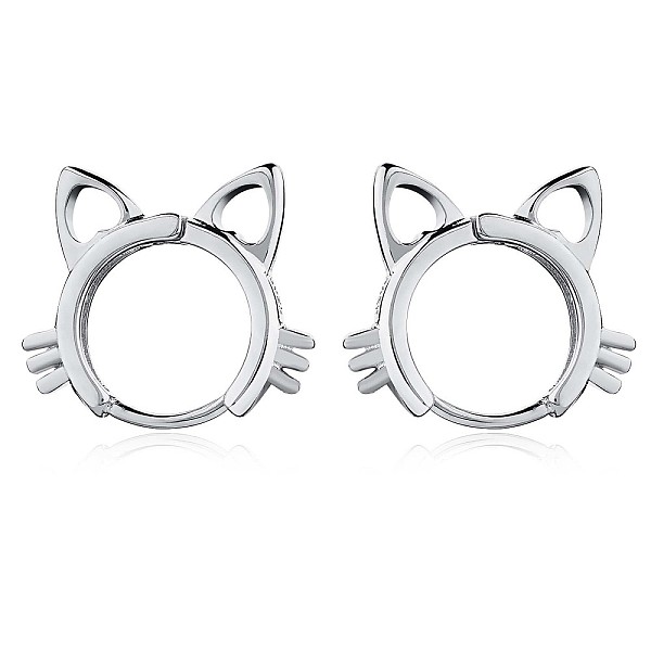 PandaHall Women Cat Brass Leverback Earrings, Cute Kitty Face Earrings Jewelry Gift for Lovers Women Birthday Christmas, Platinum, 16x18.2mm...