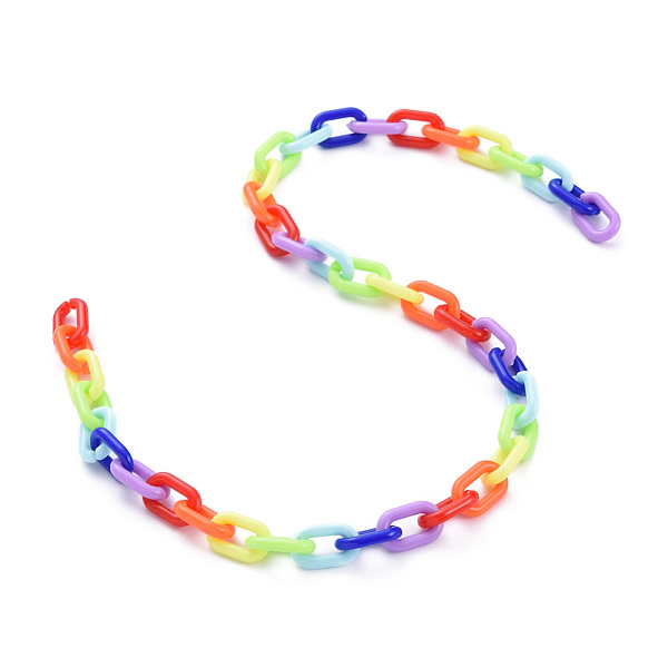 PandaHall Handmade Opaque Acrylic Cable Chains, Colorful, 15x9x3mm, 39.37 inch(1m)/strand Acrylic