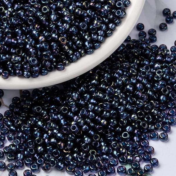 PandaHall MIYUKI Round Rocailles Beads, Japanese Seed Beads, (RR3539) Fancy Lined Han Blue, 8/0, 3mm, Hole: 1mm, about 422~455pcs/bottle...