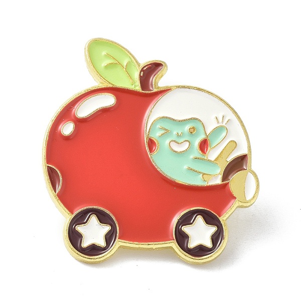 PandaHall Cartoon Apple & Frog Enamel Pin, Alloy Enamel Brooch Pin for Clothes Bags, Golden, Red, 28x26x10mm, Pin: 1mm Alloy+Enamel Red