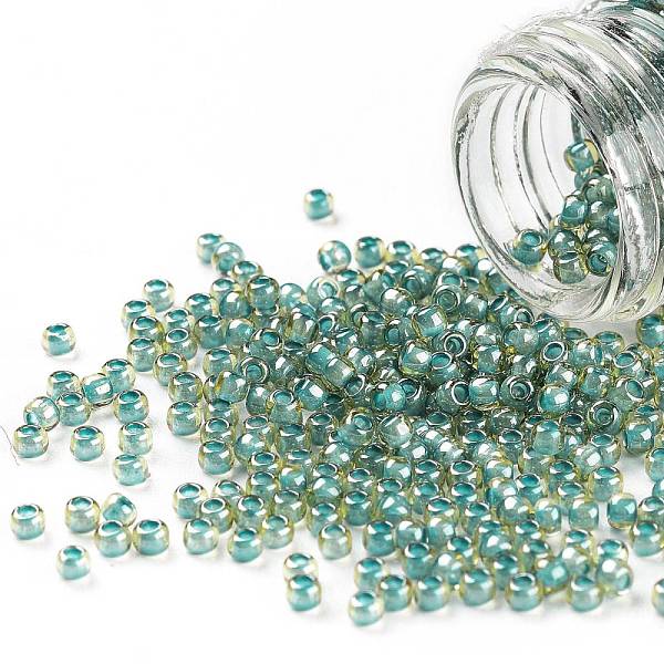 PandaHall TOHO Round Seed Beads, Japanese Seed Beads, (953) Inside Color Jonquil/Turquoise Lined, 11/0, 2.2mm, Hole: 0.8mm, about...