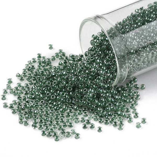 PandaHall TOHO Round Seed Beads, Japanese Seed Beads, (1070) Subtle Hunter Green Lined Crystal Luster, 11/0, 2.2mm, Hole: 0.8mm, about...