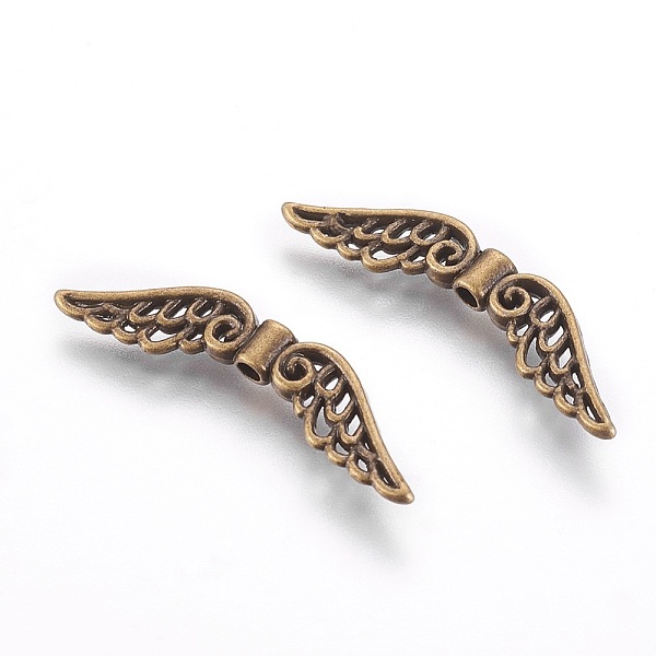 PandaHall Tibetan Style Alloy Beads, Wing, Antique Bronze, Lead Free & Cadmium Free & Nickel Free, 7.5x30x3mm, Hole: 1mm Alloy Wing