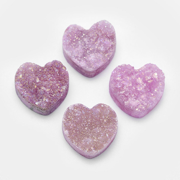 PandaHall Natural Druzy Quartz Crystal Cabochons, Dyed, Heart, Plum, 14x14x5~7mm Quartz Crystal Heart Purple