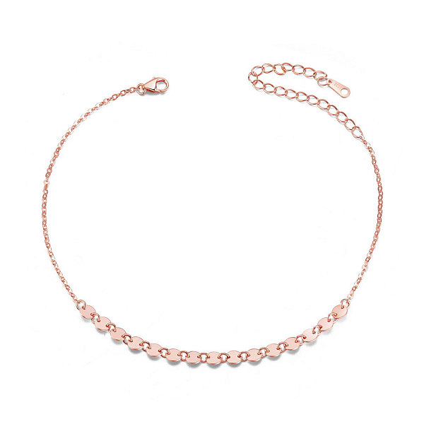 PandaHall SHEGRACE 925 Sterling Silver Link Anklet, Carved with S925, Flat Round, Rose Gold, 8.3 inch(21cm) Sterling Silver