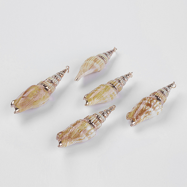 PandaHall Natural Spiral Shell Big Pendants, with Brass Findings, 57.5~70.5x16~25x15.5~18mm, Hole: 3~3.5mm Shell Shell