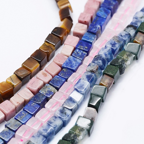 PandaHall Natural Mixed Gemstone Beads Strands, Cube, 4~4.5x4~4.5mm, Hole: 1mm, about 88pcs/strand, 15.9 inch Mixed Stone Cube