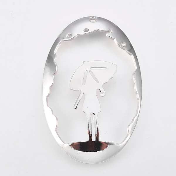 PandaHall Brass Pendants, Nickel Free, Oval with Human, Real Platinum Plated, 45x30x1mm, Hole: 1.2~1.5mm Brass Oval
