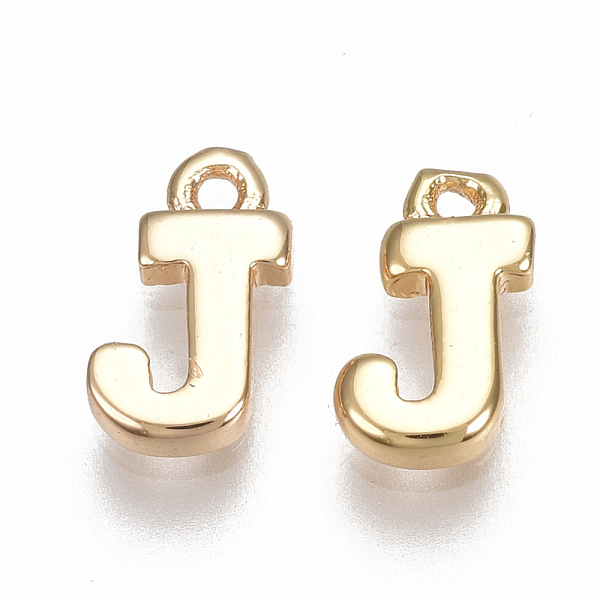 PandaHall Brass Charms, Letter, Nickel Free, Real 18K Gold Plated, Letter.J, 8.5x5x1.5mm, Hole: 0.8mm Brass Alphabet