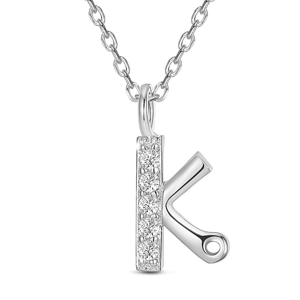 PandaHall SHEGRACE 925 Sterling Silver Initial Pendant Necklaces, with Grade AAA Cubic Zirconia and Cable Chains, Platinum, Letter.K...