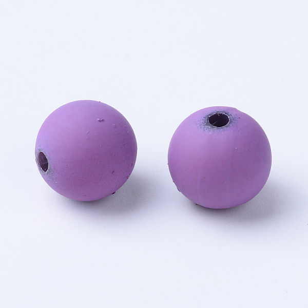 PandaHall Spray Painted Acrylic Beads, Rubberized Style, Round, Medium Purple, 10x9.5mm, Hole: 2mm, about 950pcs/500g Acrylic Round