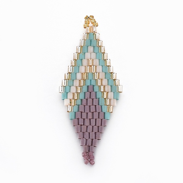 PandaHall MIYUKI & TOHO Handmade Japanese Seed Beads Links, Loom Pattern, Rhombus, Rosy Brown, 43~45x17.6~18.1x1.7~2mm, Hole: 1.2~1.5mm...