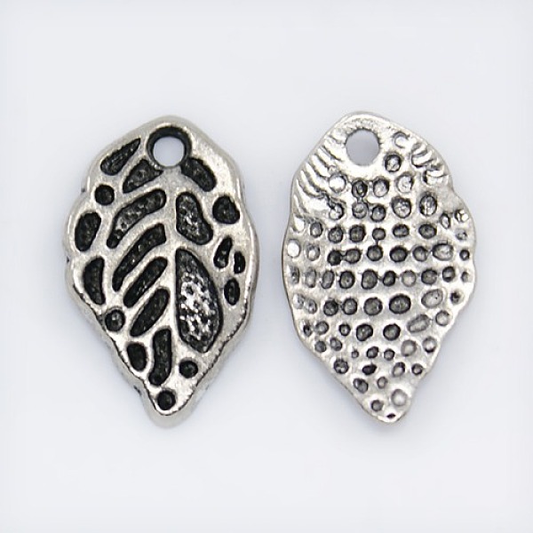 PandaHall Tibetan Style Alloy Pendants, Lead Free and Cadmium Free, Leaf, Antique Silver, about 16mm long, 10mm wide, 2mm thick, hole: 1.5mm...