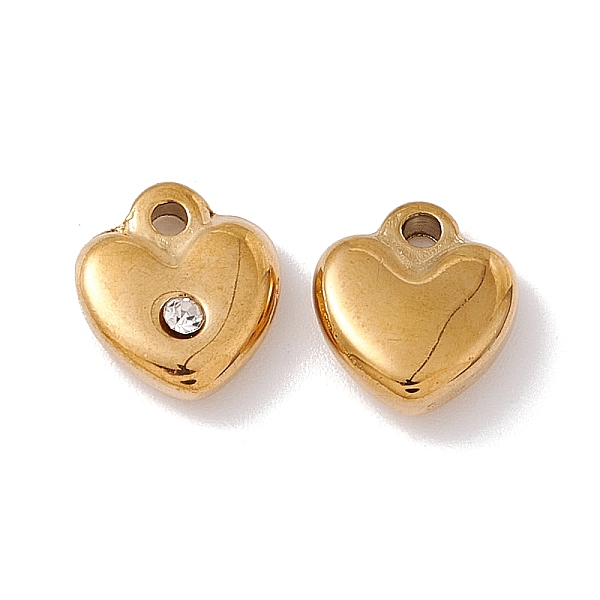 PandaHall 304 Stainless Steel Pendants, with Crystal Rhinestone, Heart, Golden, 11.5x10x4mm, Hole: 1.6mm Stainless Steel+Rhinestone Heart