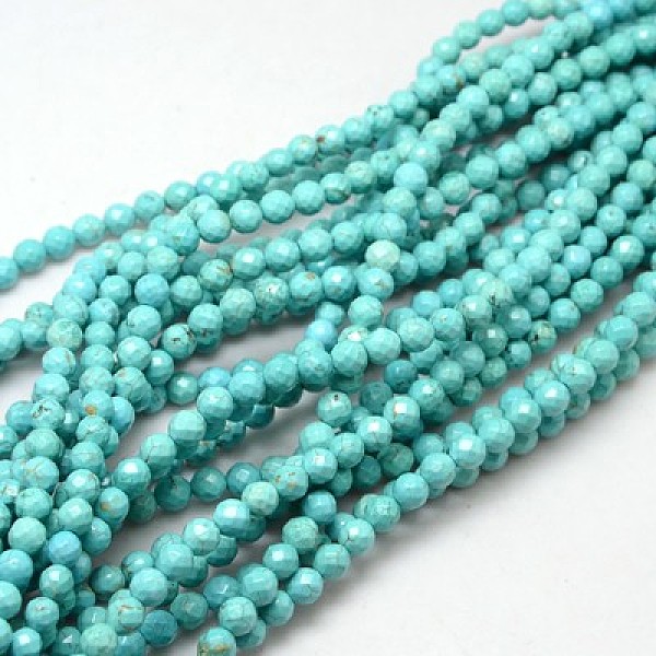 PandaHall Natural Howlite Round Beads Strands, Dyed & Heated, Faceted, Pale Turquoise, 6mm, Hole: 1mm, about 67pcs/strand, 15.74 inch Round...
