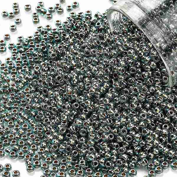PandaHall TOHO Round Seed Beads, Japanese Seed Beads, (990) Gilt Lined Aqua, 11/0, 2.2mm, Hole: 0.8mm, about 50000pcs/pound Glass Cyan