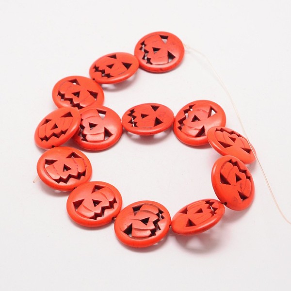 PandaHall Pumpkin Jack-O'-Lantern Synthesis Turquoise Beads Strands, Dyed, Orange, 20x5mm, Hole: 1mm, about 21pcs/strand, 15.7 inch...