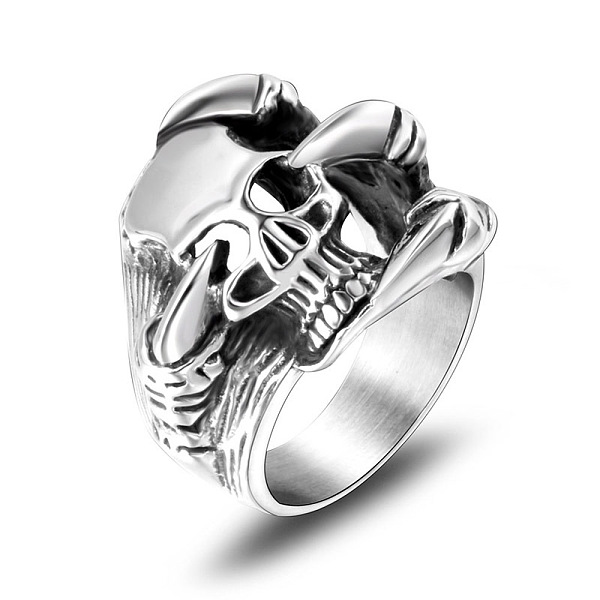 PandaHall Titanium Steel Skull with Claw Finger Ring, Gothic Punk Jewelry for Men Women, Stainless Steel Color, US Size 10(19.8mm) Titanium...