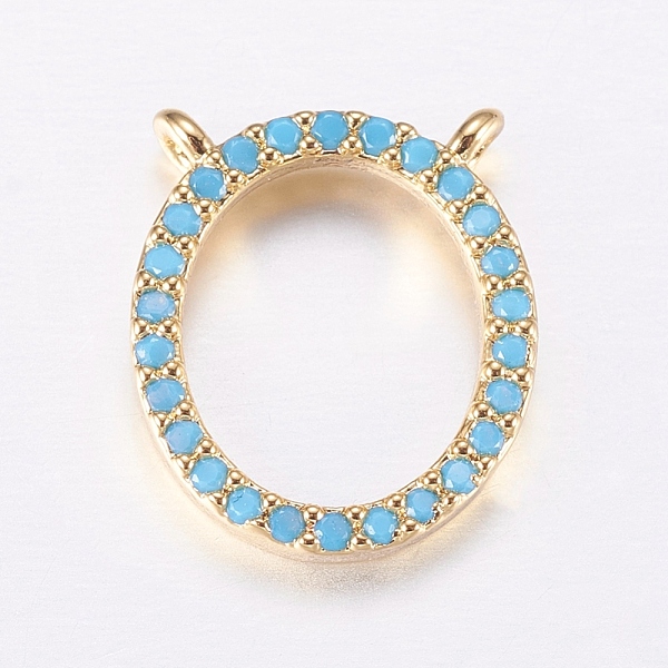 PandaHall Brass Micro Pave Cubic Zirconia Charms, Oval, Golden, 12.5x11x2mm, Hole: 1mm Brass+Cubic Zirconia Oval Blue