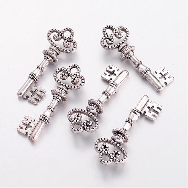 PandaHall Tibetan Style Alloy Pendants, Lead Free, Cadmium Free and Nickel Free, Skeleton Key, Antique Silver, 32x12x2mm, Hole: 3mm Alloy...