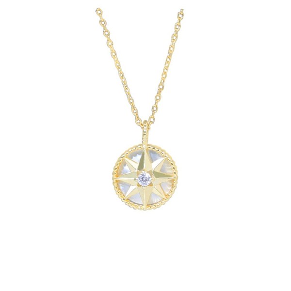PandaHall 925 Sterling Silver Pendant Necklaces, with Shell and Rhinestone, Flat Round with Star, Real 14K Gold Plated, Crystal Sterling...