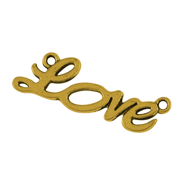 PandaHall Tibetan Style Love Links connectors, Cadmium Free & Nickel Free & Lead Free, Antique Golden, 33x10x2mm, Hole: 1mm Alloy Word
