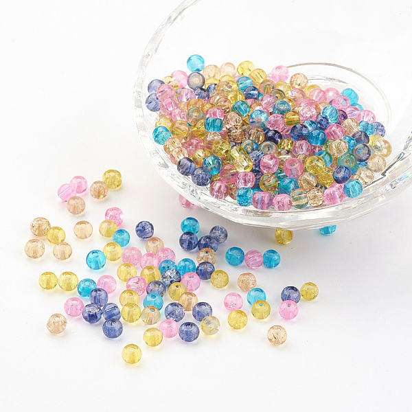PandaHall Baking Painted Crackle Glass Beads, Pastel Mix, Round, Mixed Color, 4~4.5x4mm, Hole: 1mm, about 400pcs/bag Glass Round Multicolor