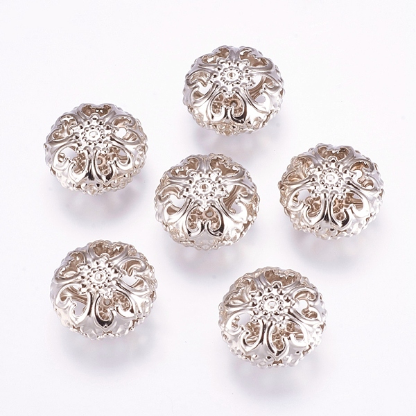 PandaHall Spacer Beads, Iron, Platinum Color, 23mm in diameter, 12.5mm thick, hole: 2mm Iron Flat Round
