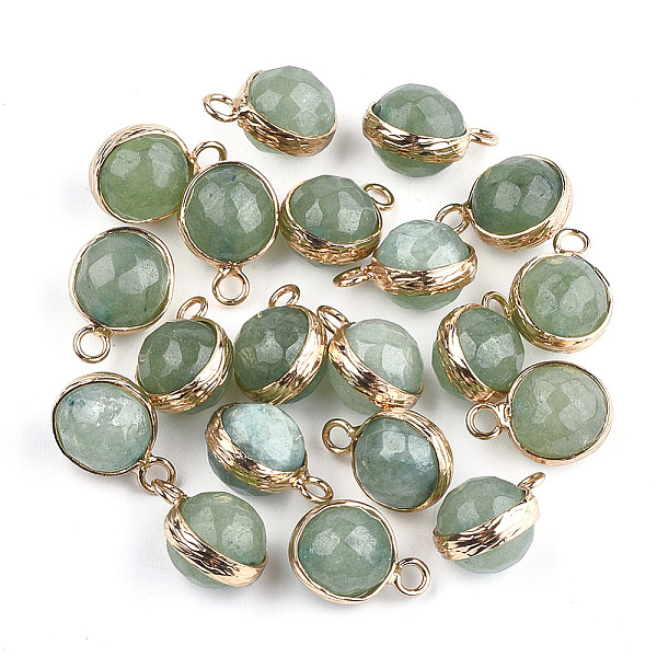 PandaHall Natural Agate Pendants, with Brass Findings, Cadmium Free & Nickel Free & Lead Free, Faceted, Dyed, Round, Golden, Dark Sea Green...