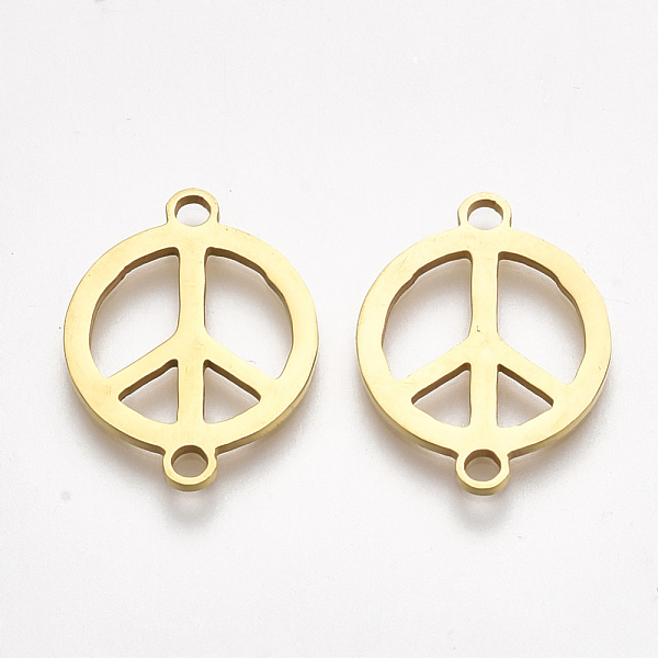PandaHall 201 Stainless Steel Links connectors, Laser Cut Links, Flat Round with Peace Sign, Golden, 18.5x14x1mm, Hole: 1.5mm 201 Stainless...