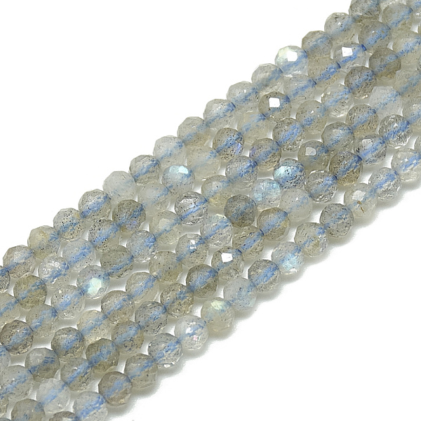 PandaHall Natural Labradorite Beads Strands, Faceted, Round, 3~3.5mm, Hole: 0.3mm, about 128pcs/strand, 14.9 inch Labradorite Round