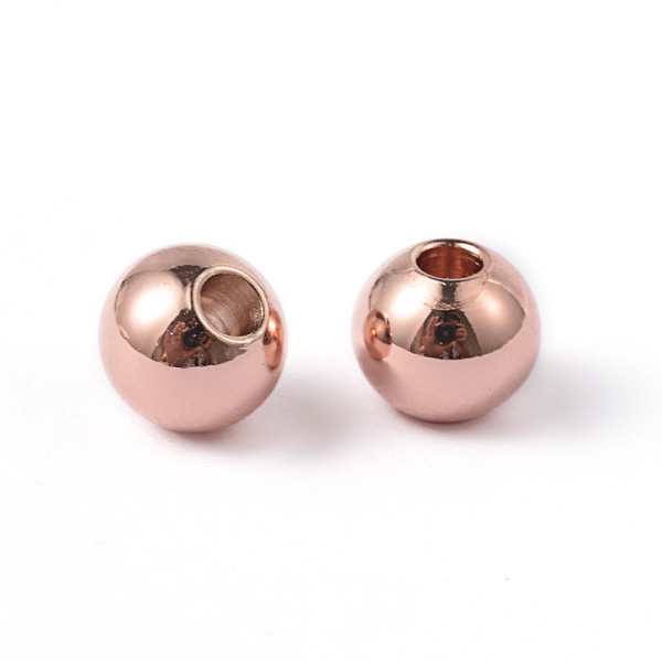 PandaHall Round Ion Plating(IP) 202 Stainless Steel Beads, Rose Gold, 6x5mm, Hole: 2mm 202 Stainless Steel Round