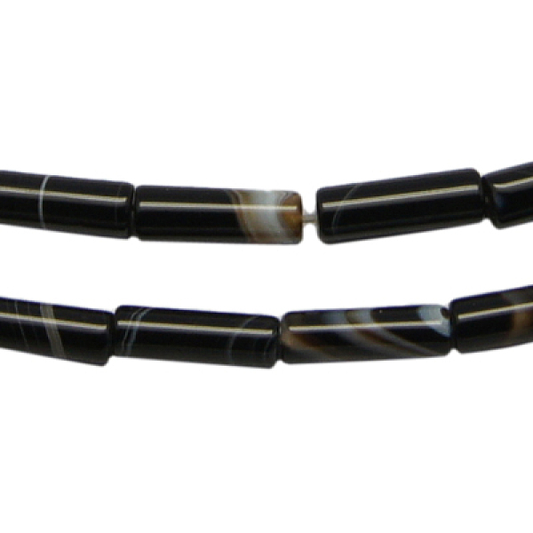 PandaHall Natural Striped Agate/Banded Agate Beads Strands, Column, Dyed, Black, Size: about 4mm wide, 13mm long, hole: 1mm, 30pcs/strand...