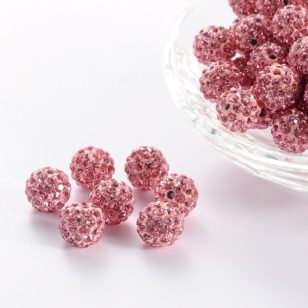 PandaHall Polymer Clay Rhinestone Beads, Grade A, Round, PP15, Light Rose, 10mm, Hole: 1.8~2mm, 6 Rows Rhinestone, PP15(2.1~2.2mm) Polymer...