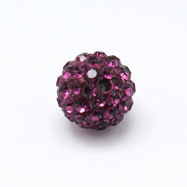 PandaHall Pave Disco Ball Beads, Polymer Clay Rhinestone Beads, Grade A, Round, Fuchsia, PP14(2~2.1mm), 10mm, Hole: 1.0~1.2mm Polymer...
