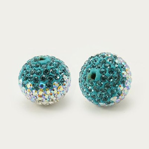 PandaHall Austrian Crystal Beads, Pave Ball Beads, with Polymer Clay inside, Round, 229_Blue Zircon, 12mm, Hole: 1mm Polymer Clay+Austrian...