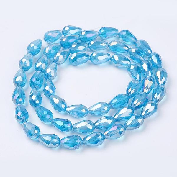 PandaHall Electroplate Glass Beads Strands, AB Color Plated, Faceted Teardrop, Sky Blue, 15x10mm, Hole: 1mm, 50pcs/strand, 27.1 inch Glass...