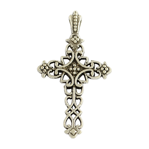 PandaHall Tibetan Style Alloy Cross Gothic Pendants, Cadmium Free & Lead Free, Antique Silver, 38x21x4mm, Hole: 2.5x1.5mm Alloy Cross
