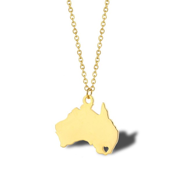 PandaHall Titanium Steel Map of Australia Shape Pendant Necklace for Women, Golden Titanium Steel